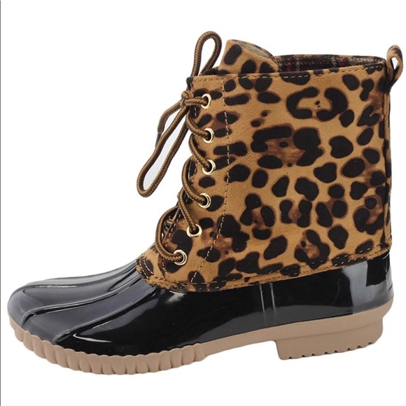 🥳HP: NEW: Stylish [FALL/WINTER] Leopard Print LaceUp Ankle Duck-Booties - Picture 5 of 16